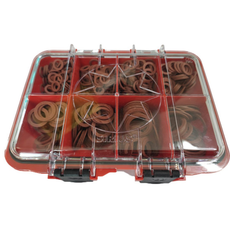 Caja de 600 juntas de fibra ACS surtidas 3/8" a 1", 12x17 a 26x34