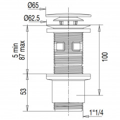 Universele chromen afvoer voor wastafel of waskom, digiclic of vaste klep, h. 100 mm hoog