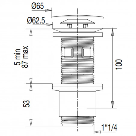 Universele chromen afvoer voor wastafel of waskom, digiclic of vaste klep, h. 100 mm hoog