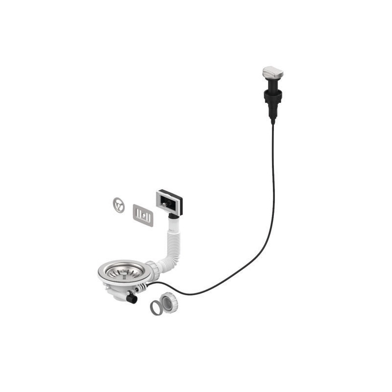 Scarico automatico per lavello in acciaio inox diametro 90 mm comando rotativo Scarico automatico per lavello in acciaio inox diametro 90 mm comando rotativo