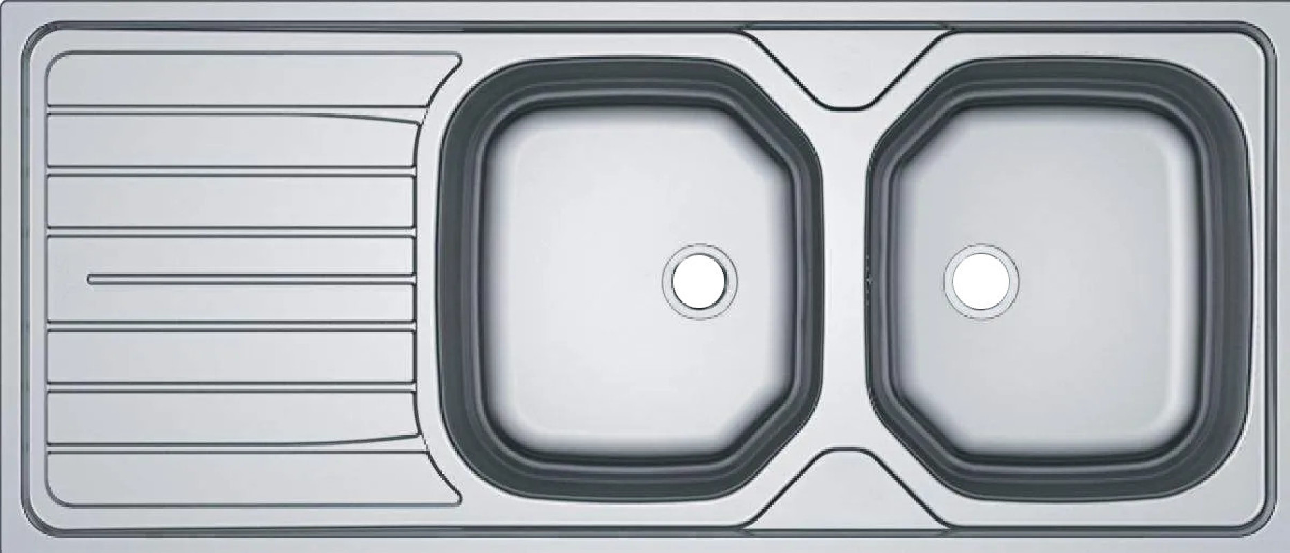 Stainless steel inset sink 2 basins 1 drainer, 1160x500 mm RNN621 Stainless steel inset sink 2 basins 1 drainer, 1160x500 mm RNN621