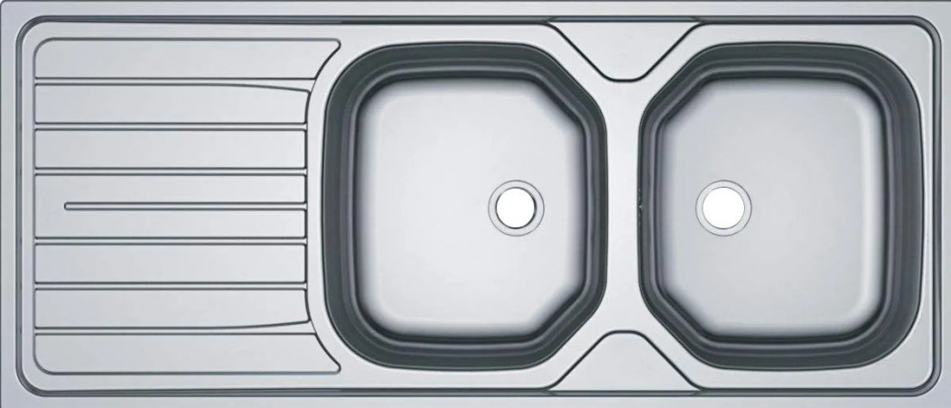 Lavello in acciaio inox, 2 vasche 1 sgocciolatoio, 1160x500mm RNN621