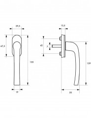 Window lever handle with key and invisible screw 7mm square white lacquered aluminium THIRARD