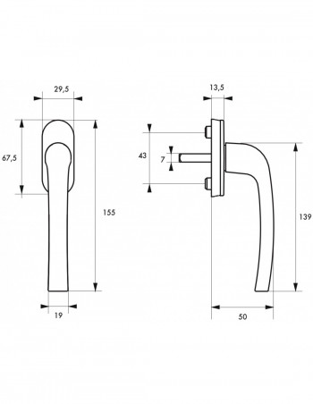 Manilla con llave y tornillo invisible Aluminio lacado blanco cuadrado de 7 mm THIRARD