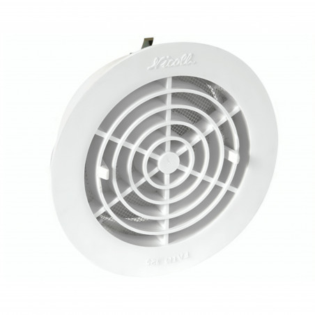 Round Ø125 mm clip-on ventilation grille, white, with closure and integrated insect screen