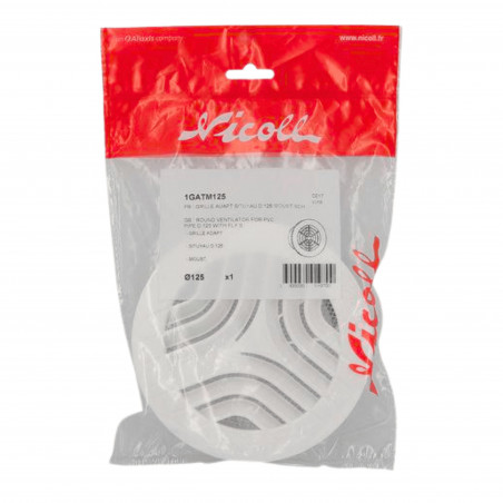 Grille d’aération ronde Ø125 mm à clipser blanche pour tube PVC avec moustiquaire intégrée