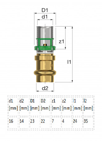 MultiSkin Gateway-Kupplung mit Pressanschluss Kupfer 14 mm, Mehrschicht 16X2, 1 Stück