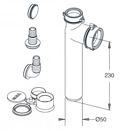 Desagüe de fregadero 2 salidas Ø40-50 mm con toma para lavadora