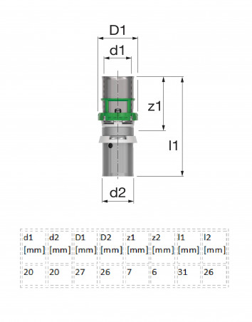 MultiSkin bridge fitting crimping PER 20X1.9, multilayer 20X2, 1 piece COMAP 7870W2020 - Image 2/2