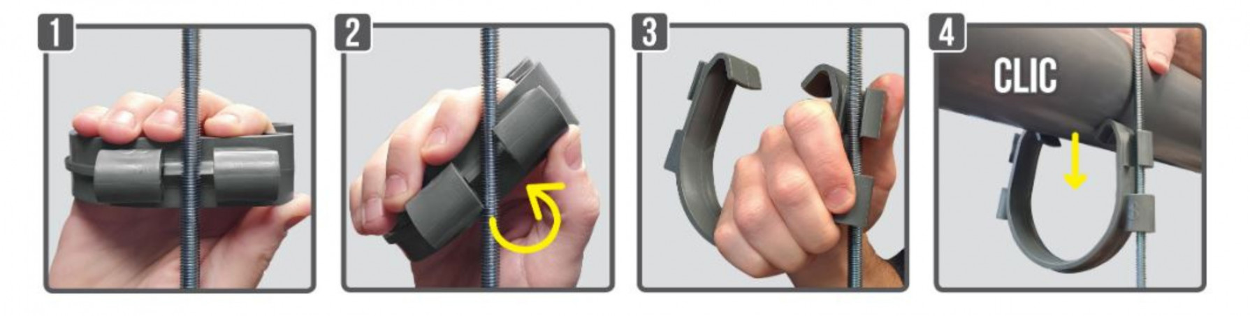 Collier de fixation Ø100 mm pour tuyau d’évacuation sur tige filetée M6/M7/M8, 4 pièces