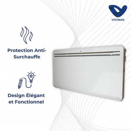 Radiateur connecté Wifi inertie sèche en fonte 2000 W programmable, blanc