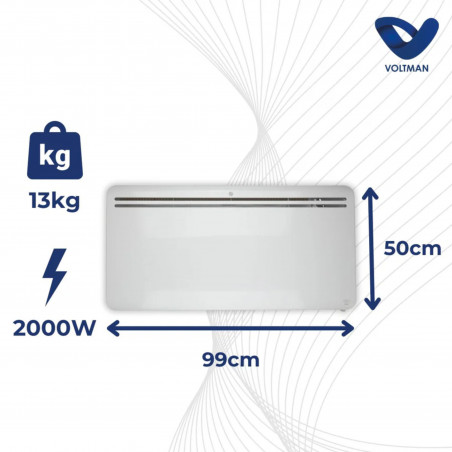 Wifi-connected 2000 W programmable cast-iron dry inertia radiator, white