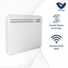 Wifi aangesloten gietijzeren 1000 W traagheidsradiator, programmeerbaar, wit