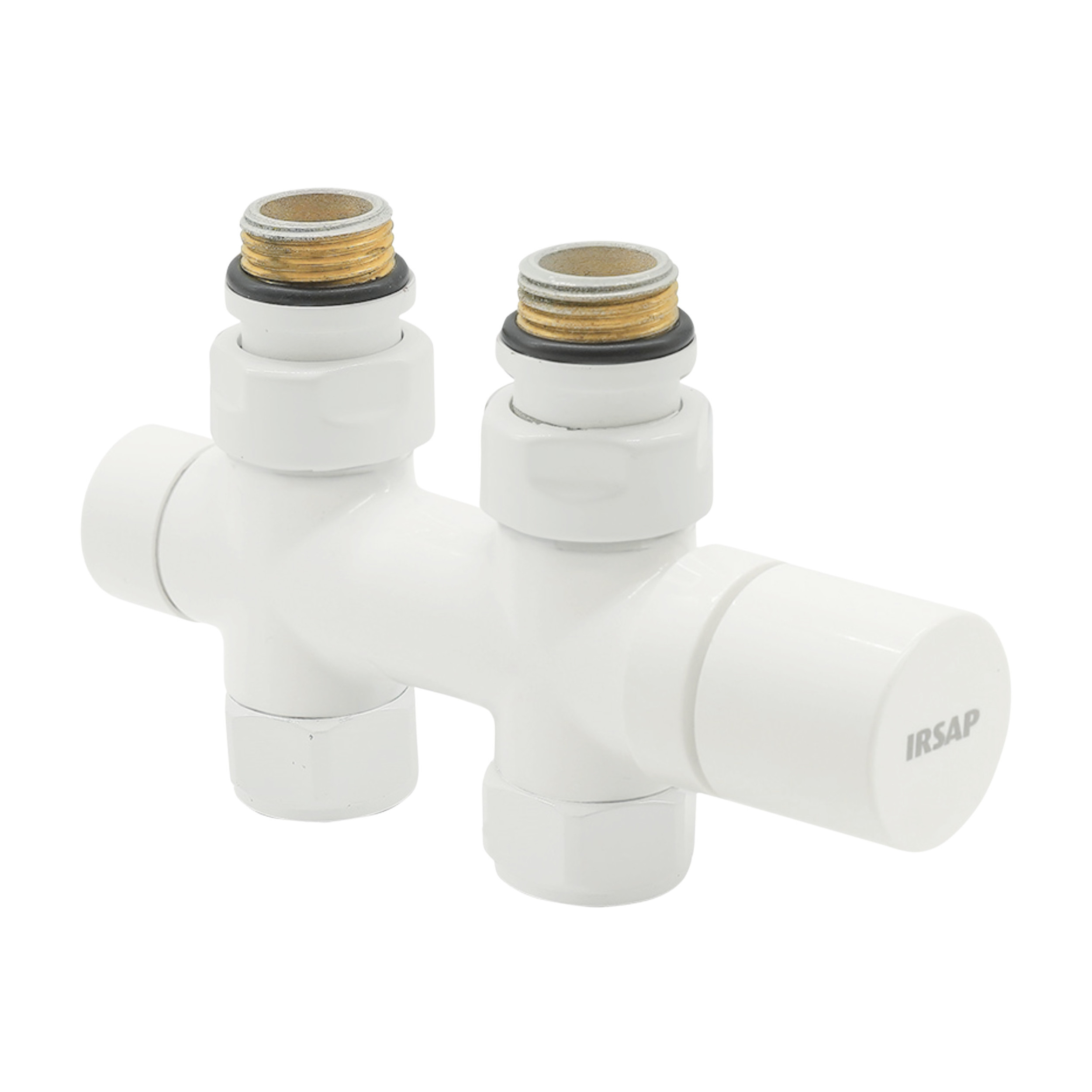 Scaldasalviette termostatico con ritorno a tee diritto, interasse 50 mm con raccordi