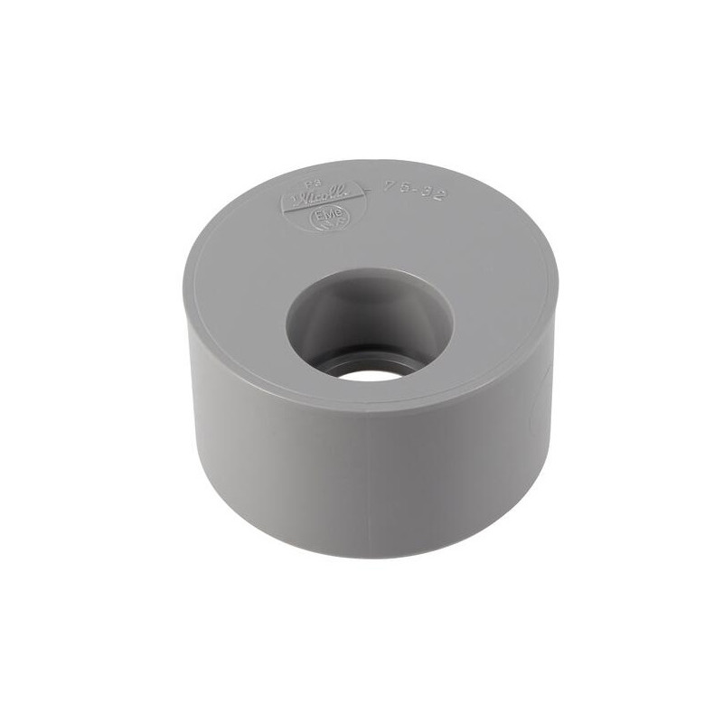 Réduction incorporée PVC mâle 75 mm, femelle 32 mm.
