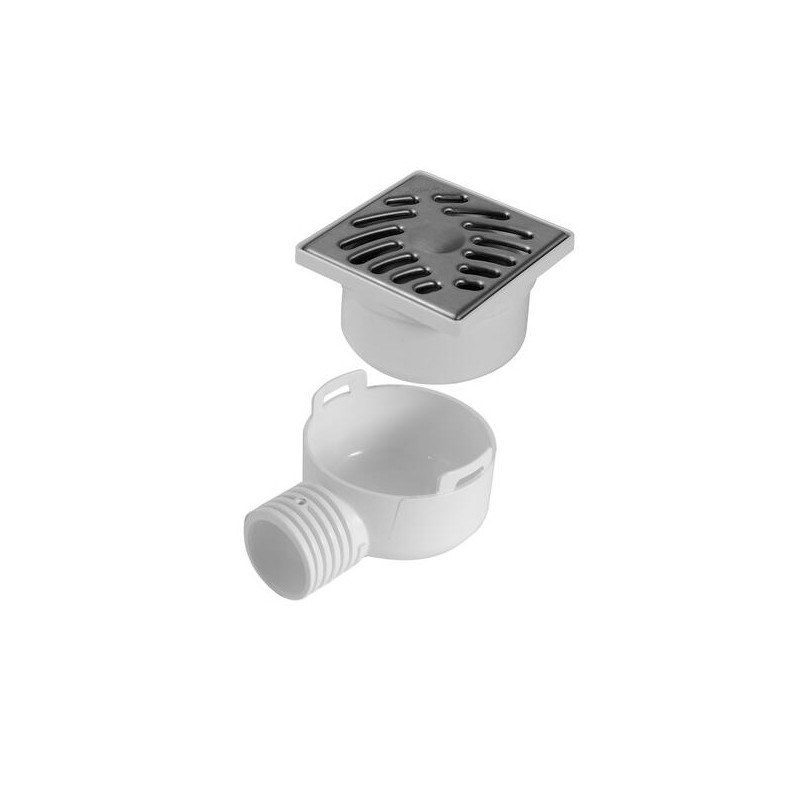 Siphon de cours horizontal 40/50, grille en Inox, 97x97 mm
