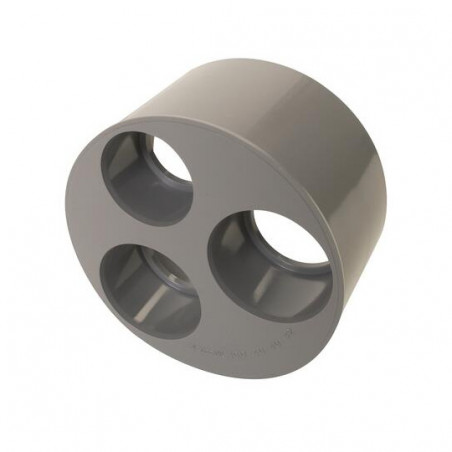 Built-in reduction plug PVC male 100 mm, female 40/40/32 mm.