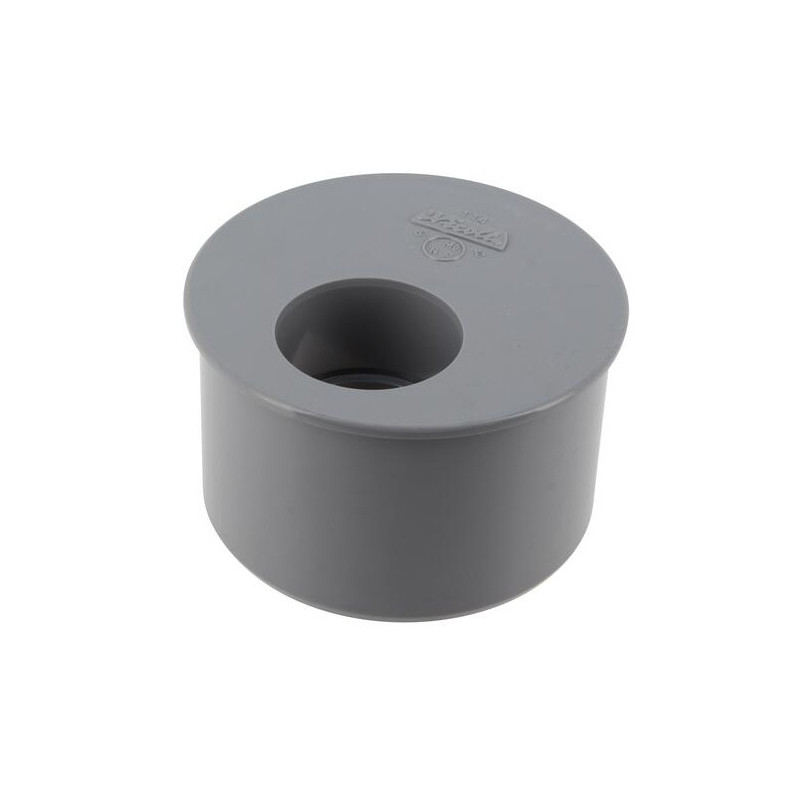 Built-in reduction plug PVC male 93.6 mm, female 40 mm.