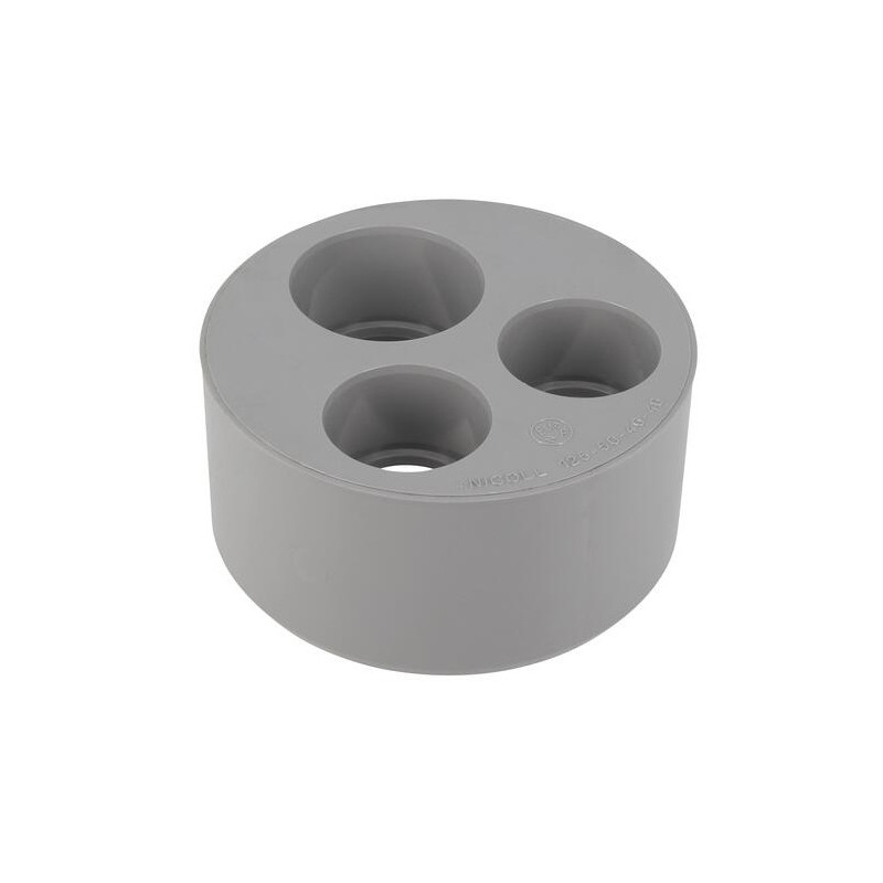 Geïntegreerde PVC reduceerstekker 125 mm mannelijk, 50/40/40 mm vrouwelijk.