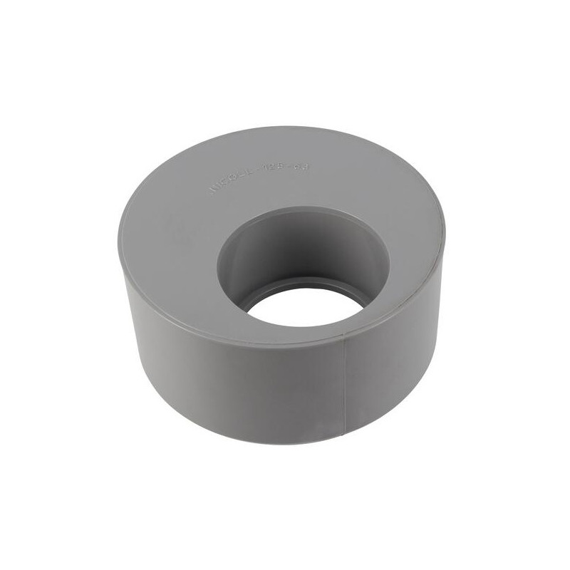 Enchufe reductor de PVC incorporado 125 mm macho, 63 mm hembra.
