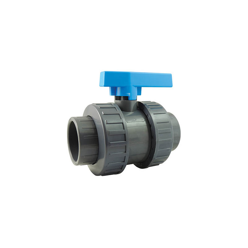 Double union PVC pressure valve, 40mm diameter.