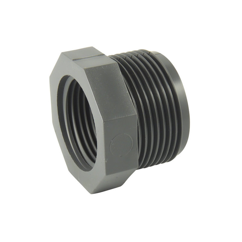 Réduction PVC pression courte, mâle 40x49 (1"1/2) femelle 33x42 (1"1/4). Réduction PVC pression courte, mâle 40x49 (1"1/2) femelle 33x42 (1"1/4).