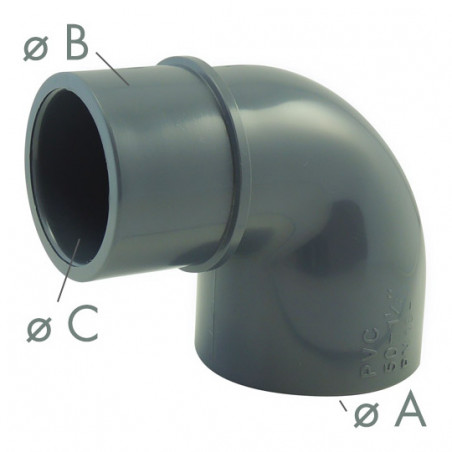Coude PVC pression 90° femelle 50 mm, mâle 50 femelle 40 mm