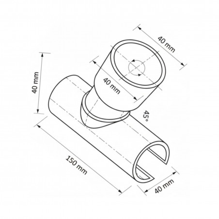 PVC 40x40 mm 45-degree branch saddle, 15cm long.