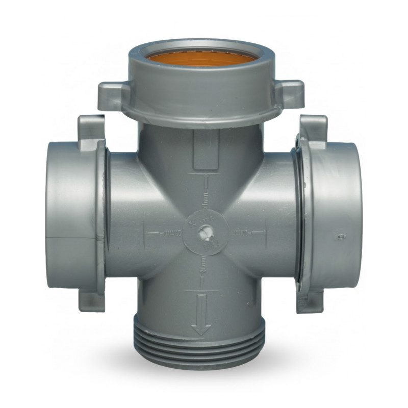 Raccord en croix 4 sorties Ø40 mm – 1"1/2 pour vidage évier Lira Raccord en croix 4 sorties Ø40 mm – 1"1/2 pour vidage évier Lira