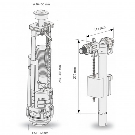 Optima 49 dubbelvolumemechanisme en 95L vlotterafsluiter voor Vitra WC-tank