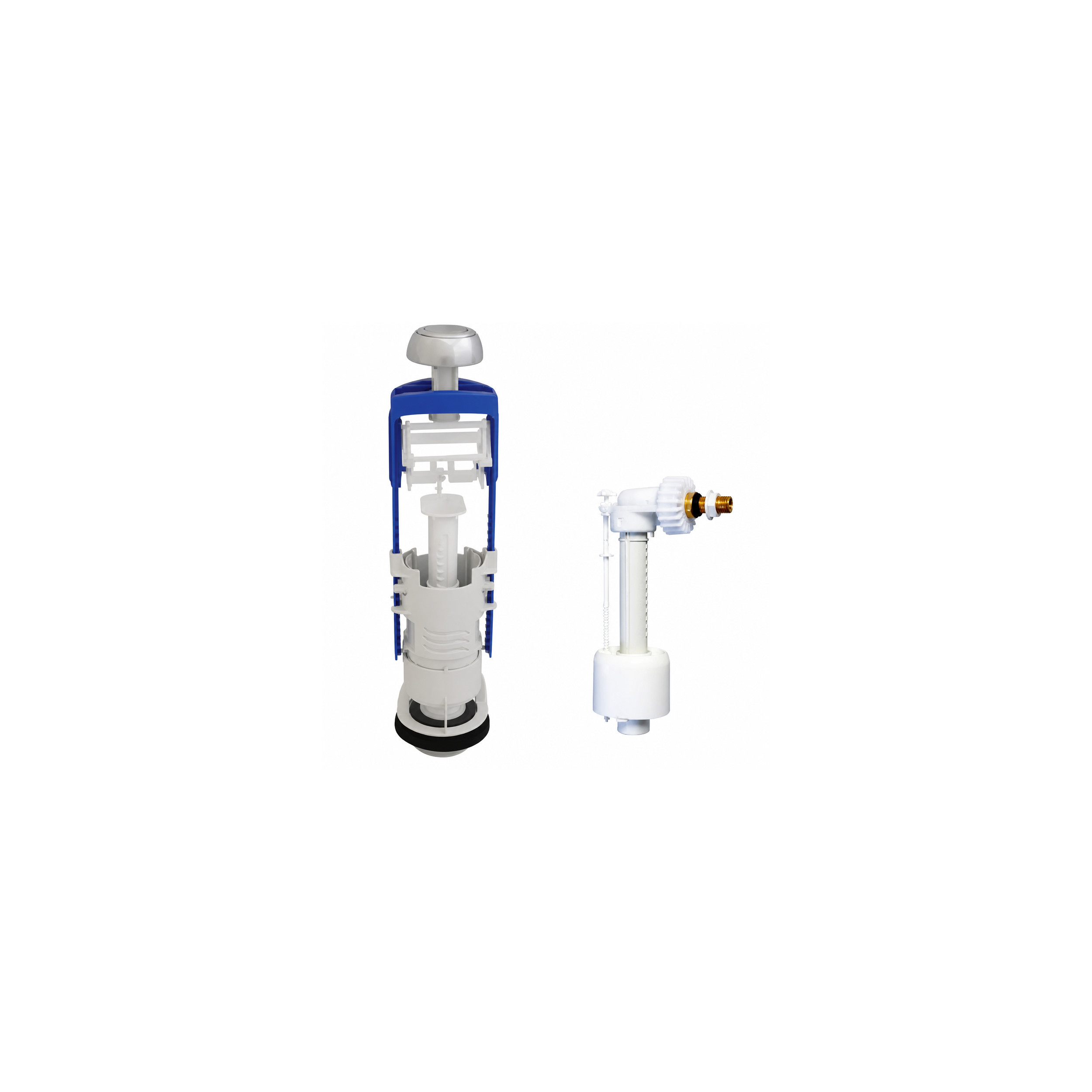 Set meccanismo WC a flusso semplice interrompibile e valvola a galleggiante silenziosa REGIPLAST TP4500