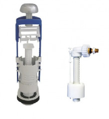 Set meccanismo WC a flusso semplice interrompibile e valvola a galleggiante silenziosa REGIPLAST TP4500