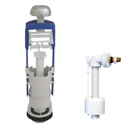 Conjunto de mecanismo de WC de caudal simple interrumpible y válvula de flotador silenciosa REGIPLAST