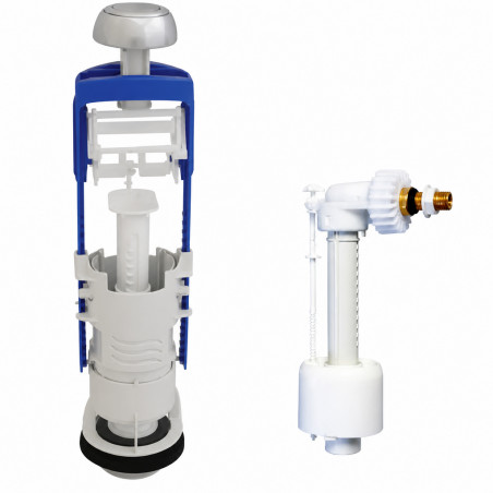 Conjunto de mecanismo de inodoro de caudal simple interrumpible y válvula de flotador silenciosa REGIPLAST TP4500