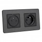 Prise double ZENITECH Kouro 2P+T 16A à éjection facilitée métal noir brossé Prise double ZENITECH Kouro 2P+T 16A à éjection facilitée métal noir brossé
