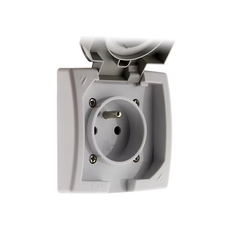 Prise 2P+T 16A grise encastrable étanche IP44 HBF TAMARIS
