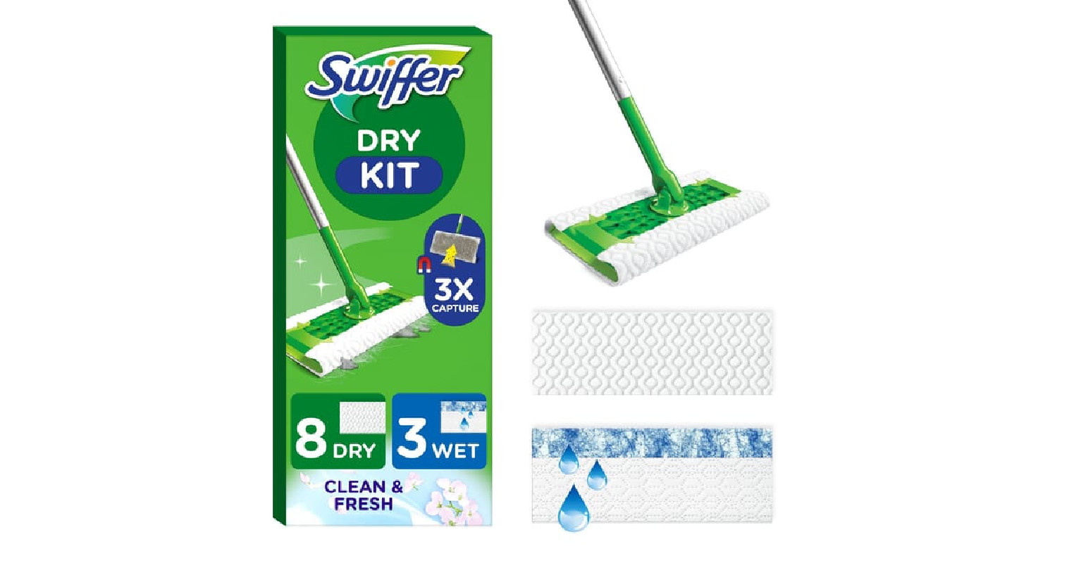 Kit balai SWIFFER avec 8 lingettes sèches et 3 lingettes humides
