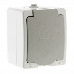 Prise 2 pôles + terre en saillie étanche modèle AKYA blanc et gris ZENITECH 131827