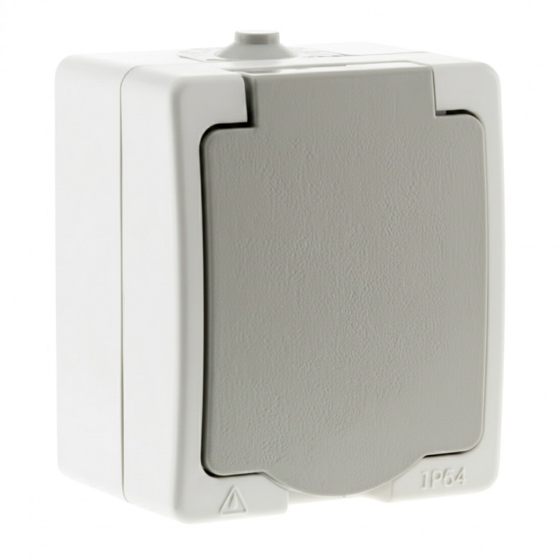 Prise 2 pôles + terre en saillie étanche modèle AKYA blanc et gris