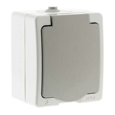 Prise 2 pôles + terre en saillie étanche modèle AKYA blanc et gris ZENITECH 131827