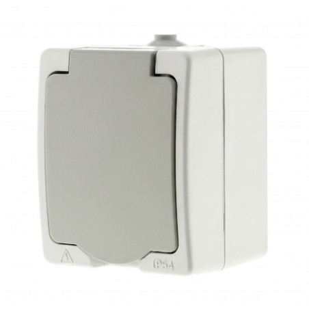 Prise 2 pôles + terre en saillie étanche modèle AKYA blanc et gris ZENITECH 131827 - Image 3/4