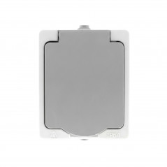 Prise 2 pôles + terre en saillie étanche modèle AKYA blanc et gris