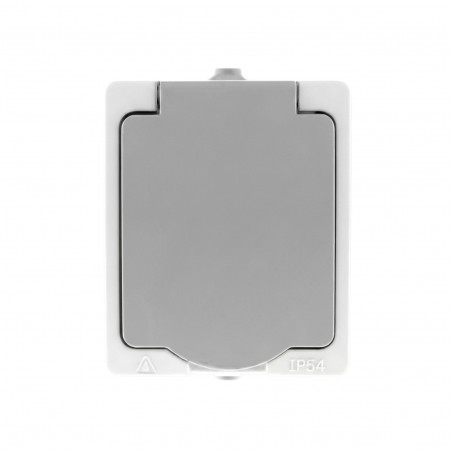 Prise 2 pôles + terre en saillie étanche modèle AKYA blanc et gris