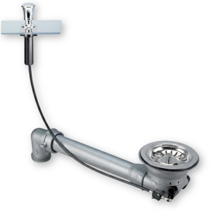 Spoelbakafvoer zonder overloop, diameter 90 mm, automatisch, met ruimtebesparend leidingwerk