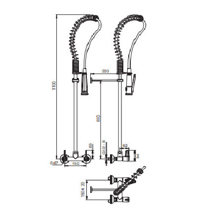 Mélangeur mural de grande cuisine avec douchette PRESTO