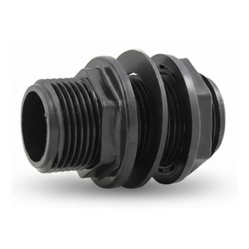 Polypropylene wall penetration, male threaded in 26x34.