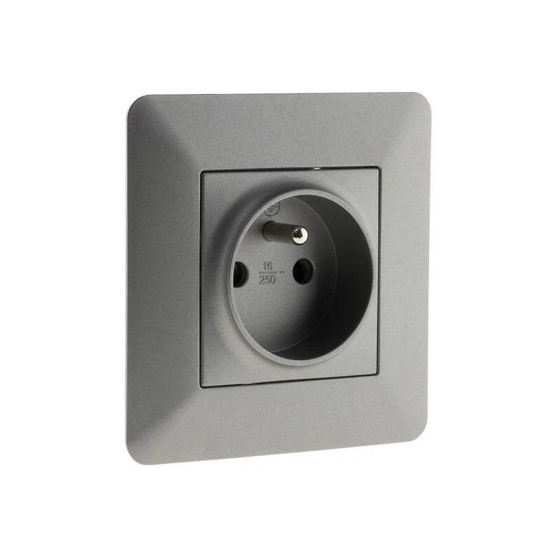 Prise 2 pôles + terre encastrable ZENITECH modèle ARTEZO Titanium