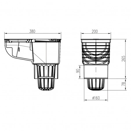 Récepteur d'eaux pluviales grande capacité, évacuation Ø160