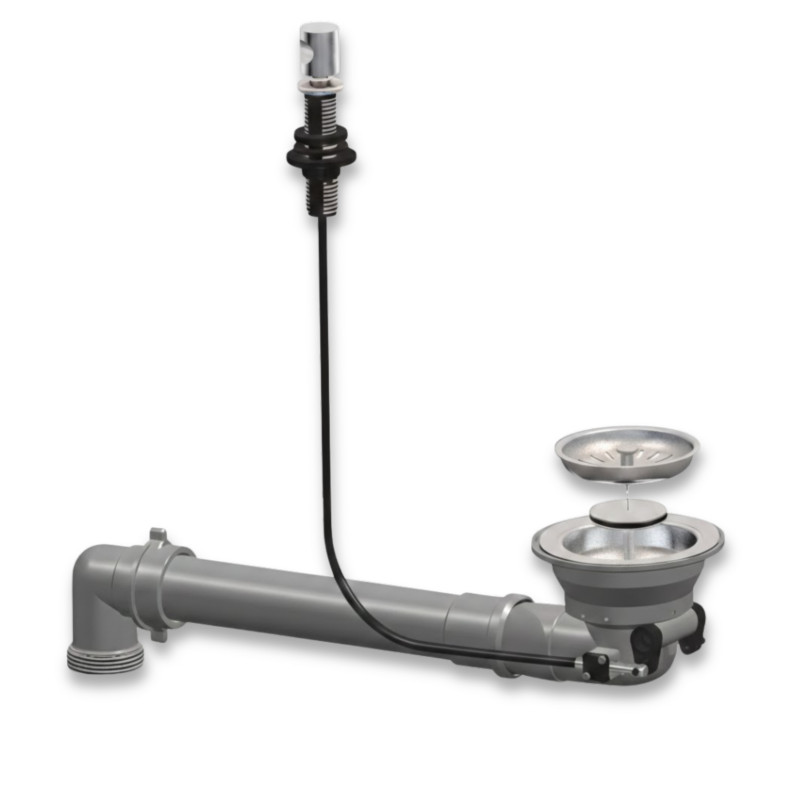 Válvula de desagüe fregadero automática a cable ahorro de espacio LIRA, níquel brillante Válvula de desagüe fregadero automática a cable ahorro de espacio LIRA, níquel brillante