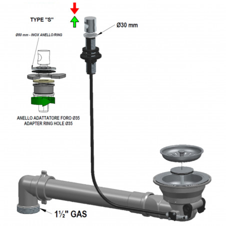 Bonde évier automatique à câble gain de place LIRA, nickel brilliant